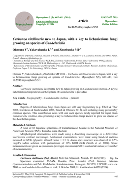 Carbonea Vitellinaria New to Japan, with a Key to Lichenicolous Fungi Growing on Species of Candelariella