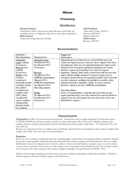 Beeswax and Shellac Are Ammonium Oleate: 544-60-5 Complex Mixtures of Aliphatic Acids, Esters, and Other Components