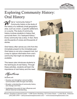 Exploring Community History: Oral History