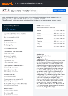 W16 Bus Time Schedule & Line Route