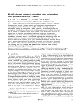 Identification and Analysis of Atmospheric States and Associated Cloud Properties for Darwin, Australia S