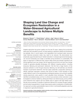 Shaping Land Use Change and Ecosystem Restoration in a Water-Stressed Agricultural Landscape to Achieve Multiple Beneﬁts