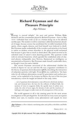 Richard Feynman and the Pleasure Principle Algis Valiunas