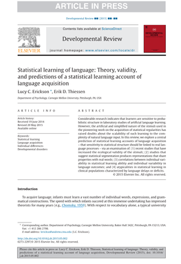 Statistical Learning of Language: Theory, Validity, and Predictions of a Statistical Learning Account of Language Acquisition Lucy C