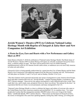 Jewish Women's Theatre (JWT) to Celebrate National Latino Heritage