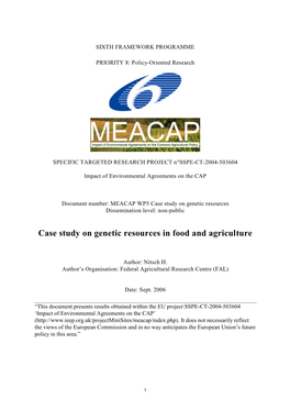 Case Study on Genetic Resources in Food and Agriculture