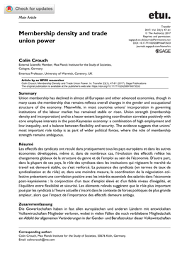 Membership Density and Trade Union Power