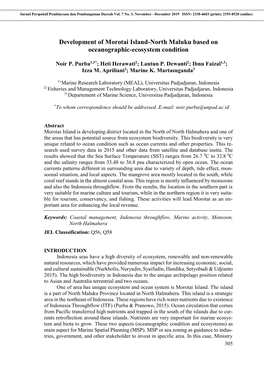 Development of Morotai Island-North Maluku Based on Oceanographic-Ecosystem Condition