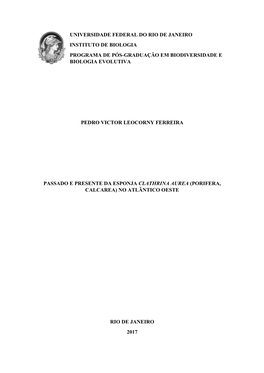 Universidade Federal Do Rio De Janeiro Instituto De Biologia Programa De Pós-Graduação Em Biodiversidade E Biologia Evolutiva