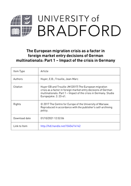 The Migration Crisis As a Factor for Foreign Market