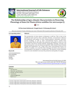 The Relationship of Agro-Climatic Characteristics in Flowering Phenology of Siam Citr Plants (Citrus Nobillias Var Microcarpa L)