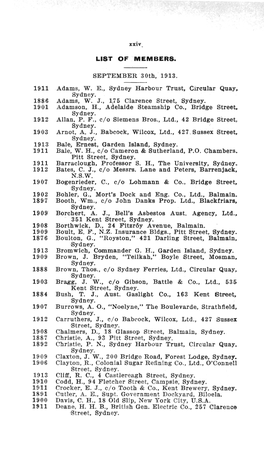 SEPTEMBER 30Th, 1913. 1911 Adams, W. E., Sydney Har'bour