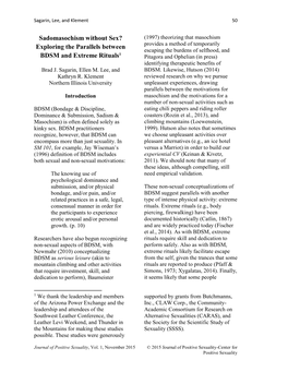 Sadomasochism Without Sex? Exploring the Parallels Between BDSM and Extreme Rituals1