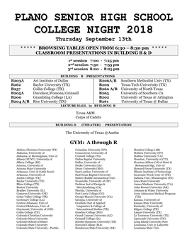 College Night ** Plano Senior High School ** September 8, 2003