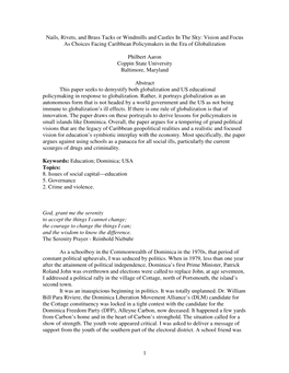 Nails, Rivets, and Brass Tacks Or Windmills and Castles in the Sky: Vision and Focus As Choices Facing Caribbean Policymakers in the Era of Globalization