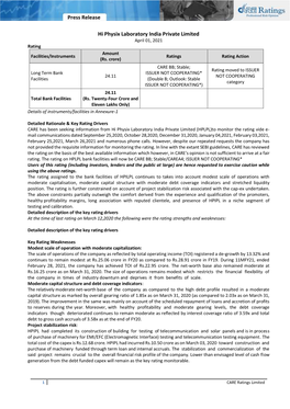 Press Release Hi Physix Laboratory India Private Limited