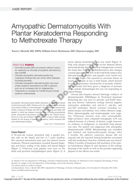 Amyopathic Dermatomyositis with Plantar Keratoderma Responding to Methotrexate Therapy