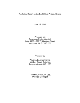 Technical Report on the Enchi Gold Project, Ghana