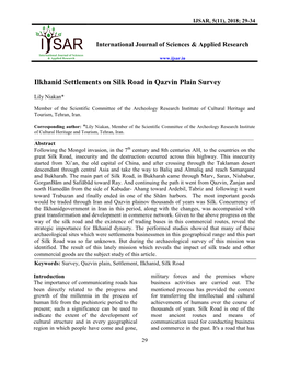 Ilkhanid Settlements on Silk Road in Qazvin Plain Survey