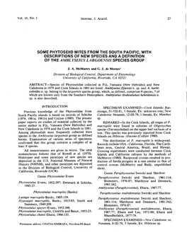 Some Phytoseiid Mites from the South Pacific, with Descriptions of New Species Ano a Definition of the Amblyseius Largoensis Species Group