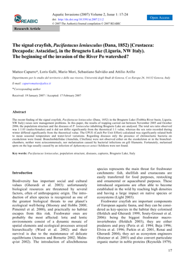 The Signal Crayfish, Pacifastacus Leniusculus (Dana, 1852) [Crustacea: Decapoda: Astacidae], in the Brugneto Lake (Liguria, NW Italy)