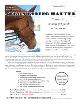 Aeron Riding Halter NEW Flyer.Indd