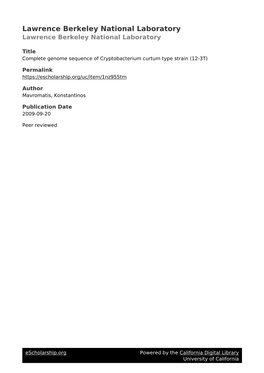 Complete Genome Sequence of Cryptobacterium Curtum Type Strain (12-3T)