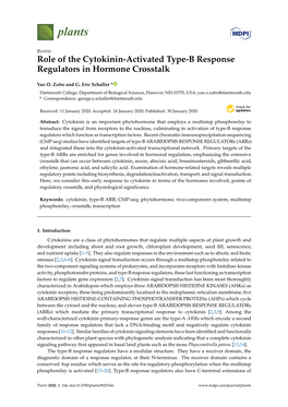 Role of the Cytokinin-Activated Type-B Response Regulators in Hormone Crosstalk