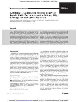 IL13 Receptor A2 Signaling Requires a Scaffold Protein, FAM120A, to Activate the FAK and PI3K Pathways in Colon Cancer Metastasis Ruben� A