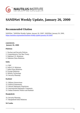 Sandnet Weekly Update, January 26, 2000