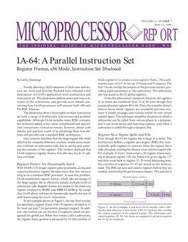 IA-64: a Parallel Instruction Set: 5/31/99