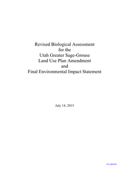 Revised Biological Assessment for the Utah Greater Sage-Grouse Land Use Plan Amendment and Final Environmental Impact Statement