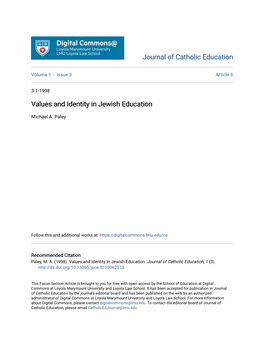 Values and Identity in Jewish Education