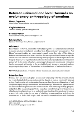 Towards an Evolutionary Anthropology of Emotions