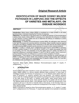 Original Research Article IDENTIFICATION of MAIZE