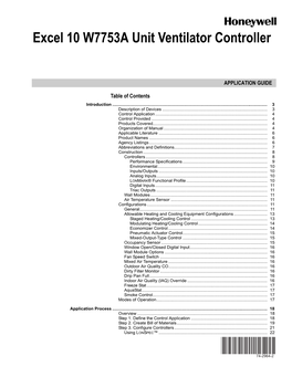 Excel 10 W7753A Unit Ventilator Controller