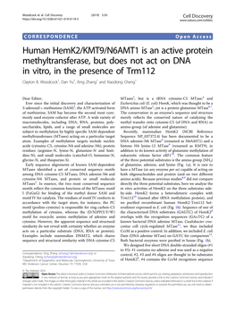Human Hemk2/KMT9/N6AMT1 Is an Active Protein Methyltransferase, but Does Not Act on DNA in Vitro, in the Presence of Trm112 Clayton B