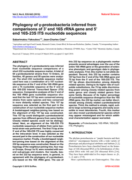 Phylogeny of Γ-Proteobacteria Inferred from Comparisons of 3' End