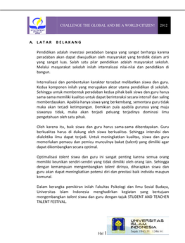 A. L a T a R B E L a K a N G Pendidikan Adalah Investasi