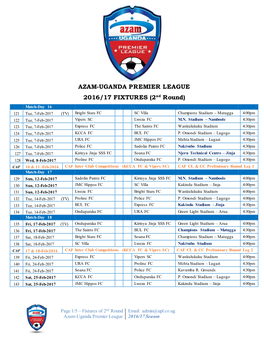 AUPL Fixtures 2016-17 Round2