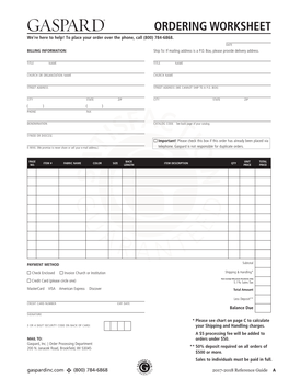 ORDERING WORKSHEET We’Re Here to Help! to Place Your Order Over the Phone, Call (800) 784-6868