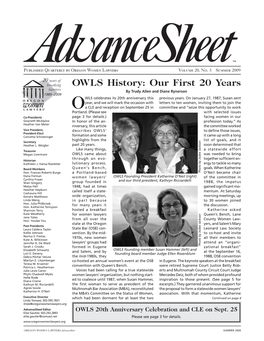 OWLS History: Our First 20 Years by Trudy Allen and Diane Rynerson WLS Celebrates Its 20Th Anniversary This Previous Years