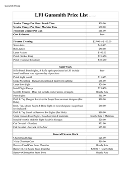 LFI Gunsmith Price List Rev 3/9/2017