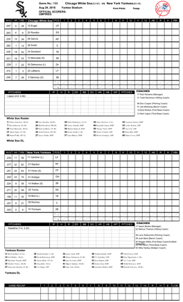 Chicago White Sox(52-80) Vs New York Yankees(84-48)