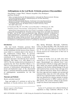 Anthraquinones in the Leaf Beetle Trirhabda Geminata