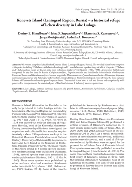 Konevets Island (Leningrad Region, Russia) – a Historical Refuge of Lichen Diversity in Lake Ladoga