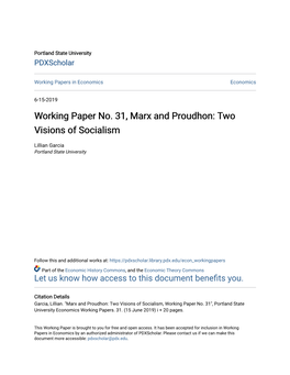 Working Paper No. 31, Marx and Proudhon: Two Visions of Socialism