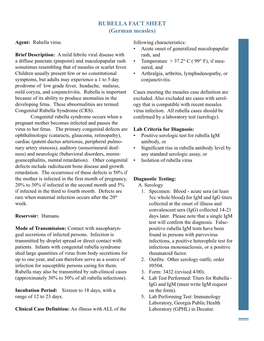 RUBELLA FACT SHEET (German Measles)