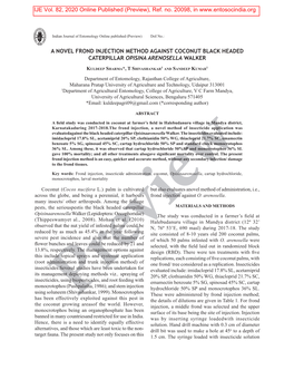 A Novel Frond Injection Method Against Coconut Black Headed Caterpillar Opisina Arenosella Walker