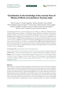 Contribution to the Knowledge of the Vascular Flora of Miniera Di Murlo Area (Southern Tuscany, Italy)